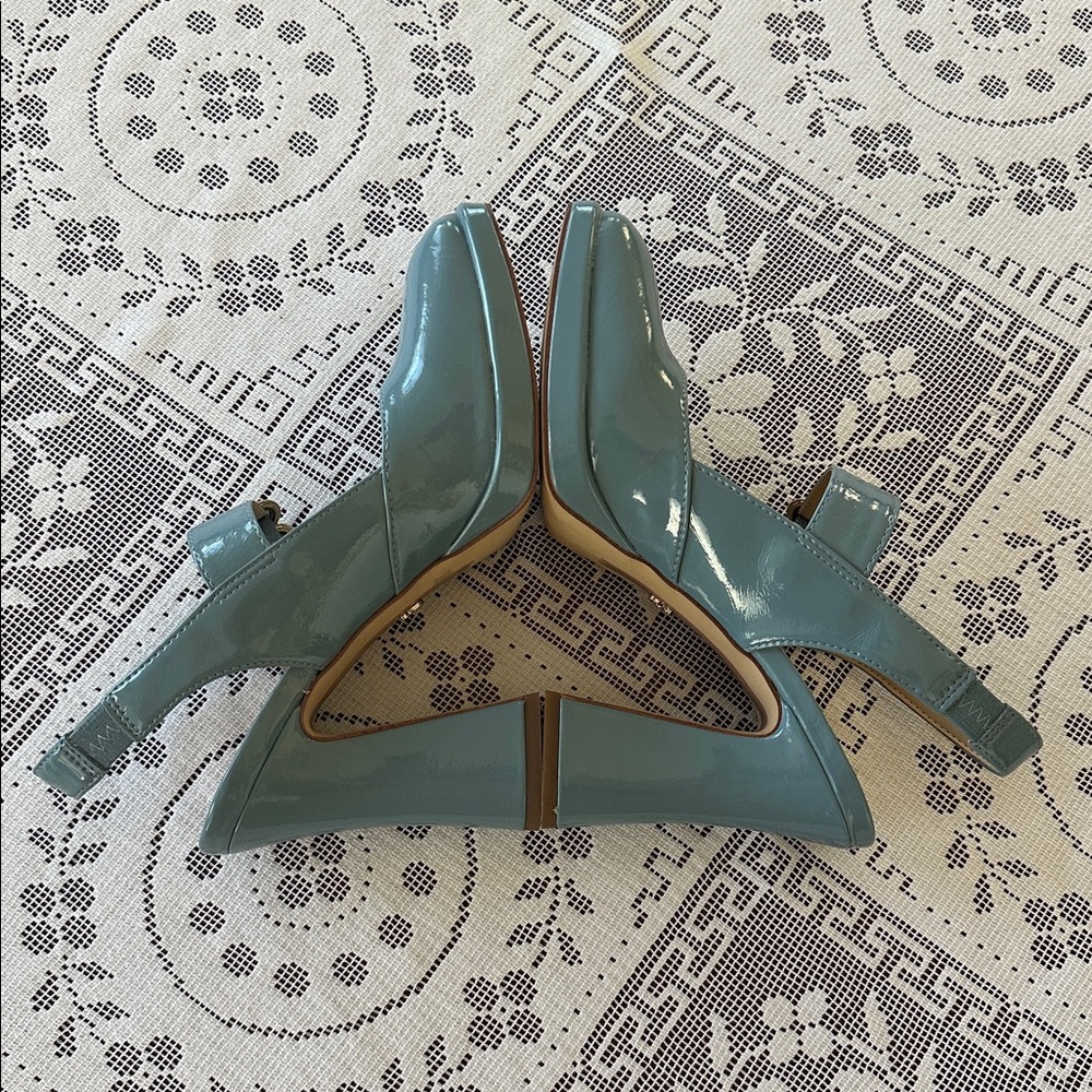 SAM EDELMAN Jildie Slingback Mary Jane Pump Blue Patent Square Toe Block Heel 7 - Picture 5 of 9